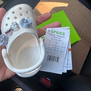 CROCS Kids Iridescent Charm Slippers - White